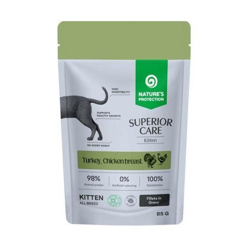 Nature's Protection Superior Care Kitten Grain Free with Turkey and Chicken Breast Вологий корм для кошенят з індичкою і куркою, 85 г NPSC47910 фото