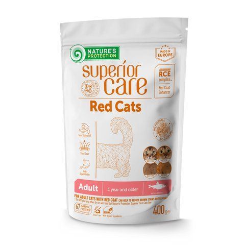 Сухий беззерновий корм для рудих дорослих котів Nature's Protection Superior Care Red Cats Grain Free with Herring for Adult All Breeds 400 г NPSC47781 фото