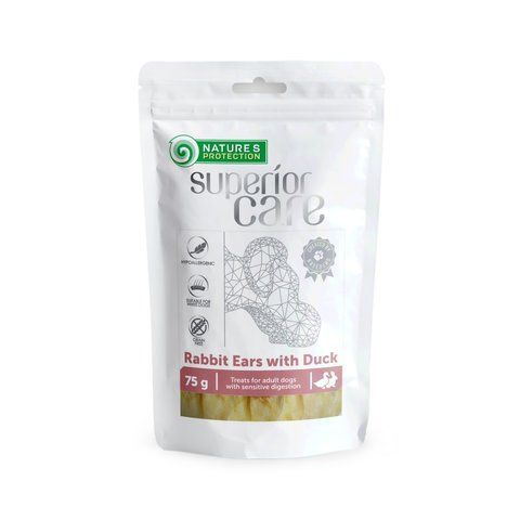 Лакомство для собак, кроличьи уши с уткой, Nature's Protection Superior Care Snacks For Dogs Rabbit Ears With Duck 75г SNK46119 фото