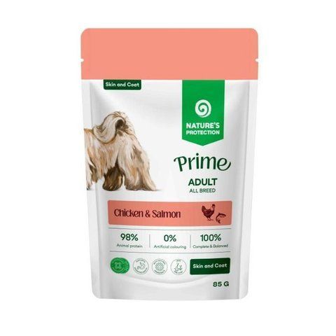 Nature's Protection Prime Skin and Coat Adult Dogs Chicken and Salmon Вологий корм для собак для догляду за шкірою та шерстю з куркою і лососем, 85 г NPPR47922 фото
