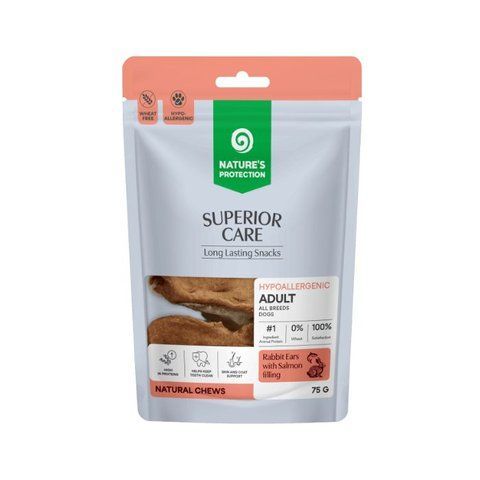 Nature's Protection Superior Care Rabbit Ears with Salmon Filling Ласощі для собак кролячі вушка з начинкою з лосося, 75 г KIKNPSC70539 фото
