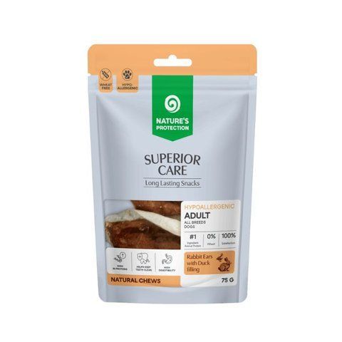 Nature's Protection Superior Care Rabbit Ears with Duck Filling Ласощі для собак кролячі вушка з начинкою з качки, 75 г KIKNPSC70540 фото