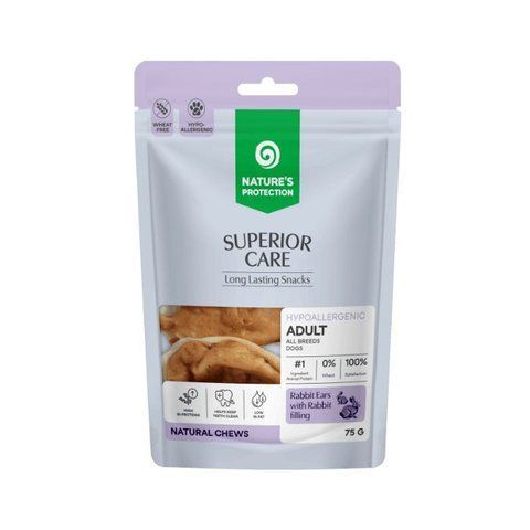 Nature's Protection Superior Care Rabbit Ears with Rabbit Filling Ласощі для собак кролячі вушка з начинкою з кролика, 75 г KIKNPSC70542 фото