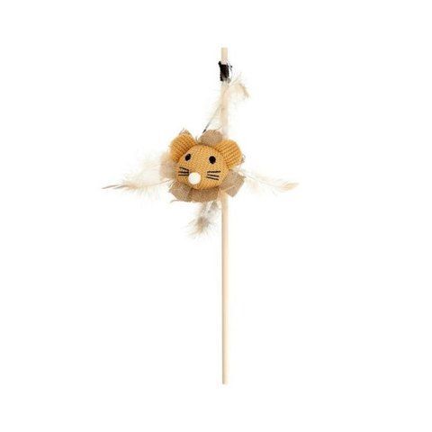 HIPPIE PET Игрушка для котов Удочка с мышонком коричневая 40 см HIPCW2303011 фото