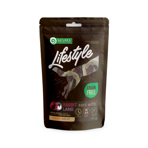 Лакомство для собак, сушеные кроличьи уши с бараниной, Nature's Protection Lifestyle Snack For Dogs Dried Rabbit Ears With Lamb 75г SNK46138 фото