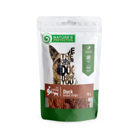 Ласощі для собак, смужки з качиної грудки, Nature's Protection Snacks For Dogs, Duck Breast Strips 75г SNK46105 фото
