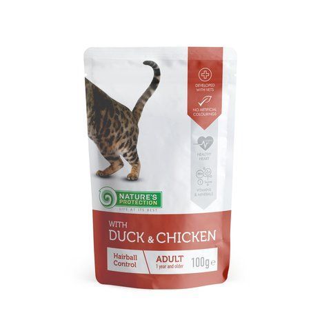 Вологий корм для дорослих котів з качкою і куркою Nature's Protection Hairball with Duck and Chicken 100 г KIK45690 фото